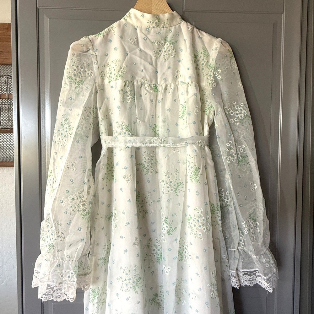 Pussycat Carla Jane Vintage 70s Victorian Prairie Floral Lace Maxi Dress,Cream,S - Picture 6 of 12
